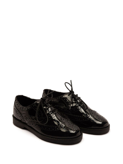 Off The Hook Black Beatrix Patent Brogue Leather Lace-Up School Shoes image 2
