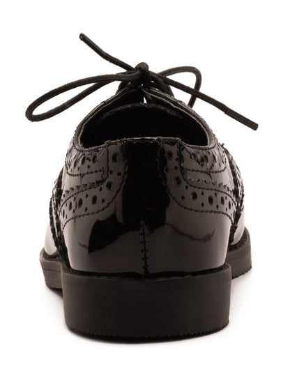 Off The Hook Black Beatrix Patent Brogue Leather Lace-Up School Shoes image 4