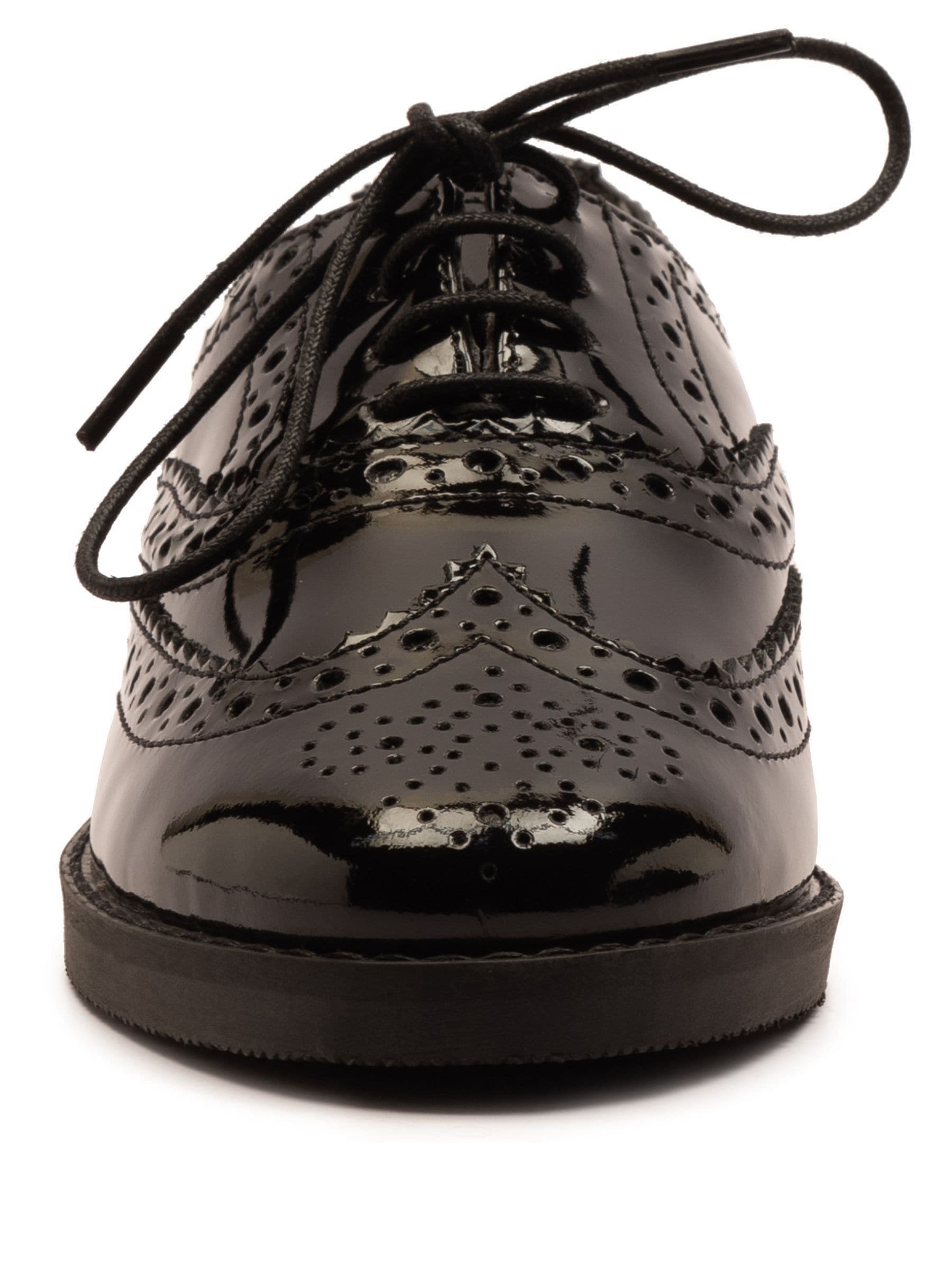 Off The Hook Black Beatrix Patent Brogue Leather Lace-Up School Shoes image 5