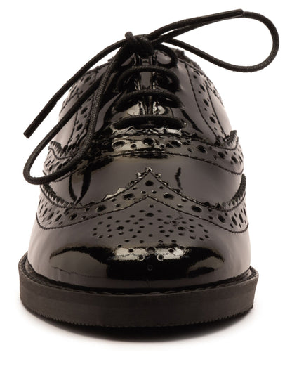 Off The Hook Black Beatrix Patent Brogue Leather Lace-Up School Shoes image 5