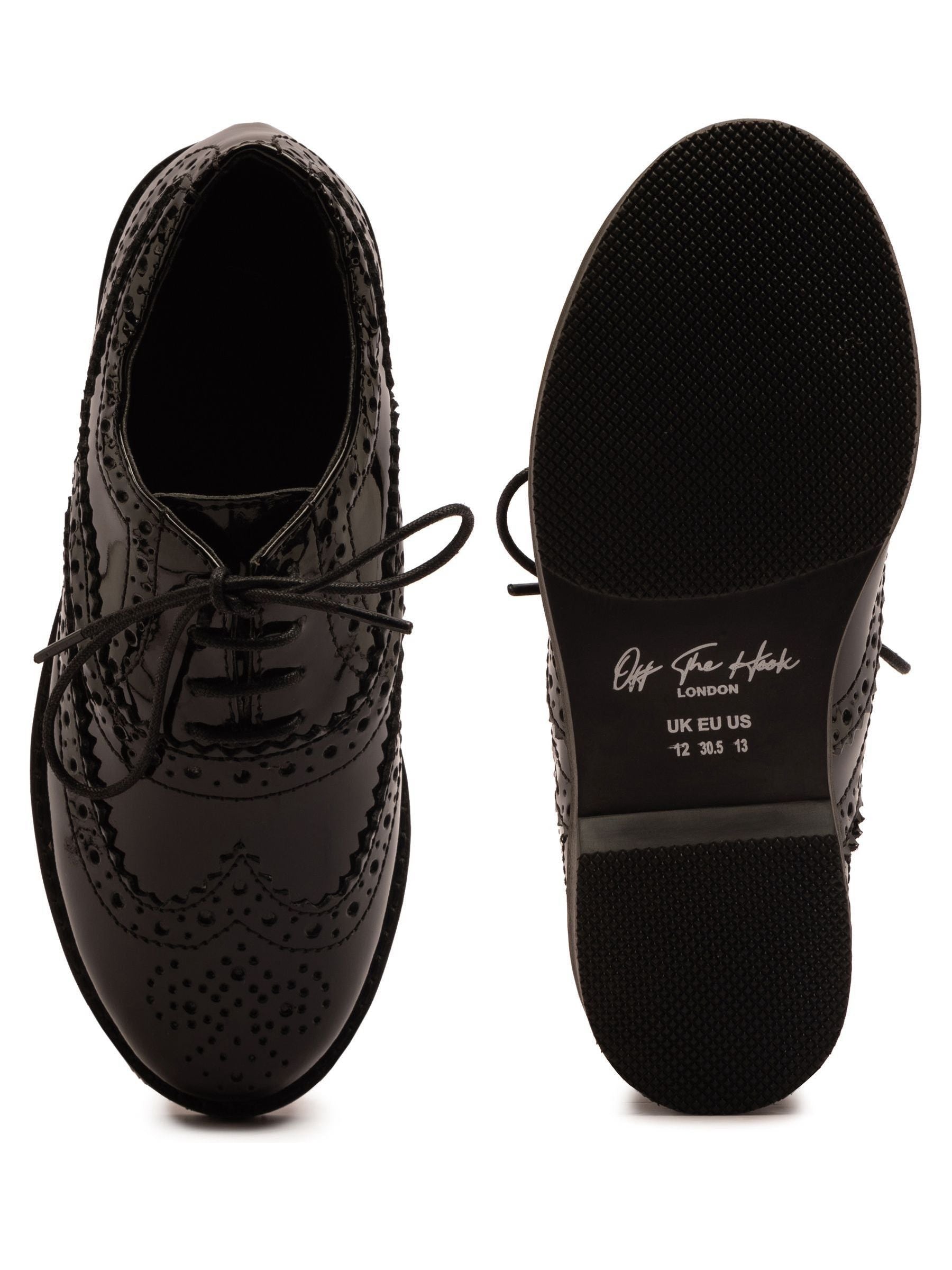 Off The Hook Black Beatrix Patent Brogue Leather Lace-Up School Shoes image 6