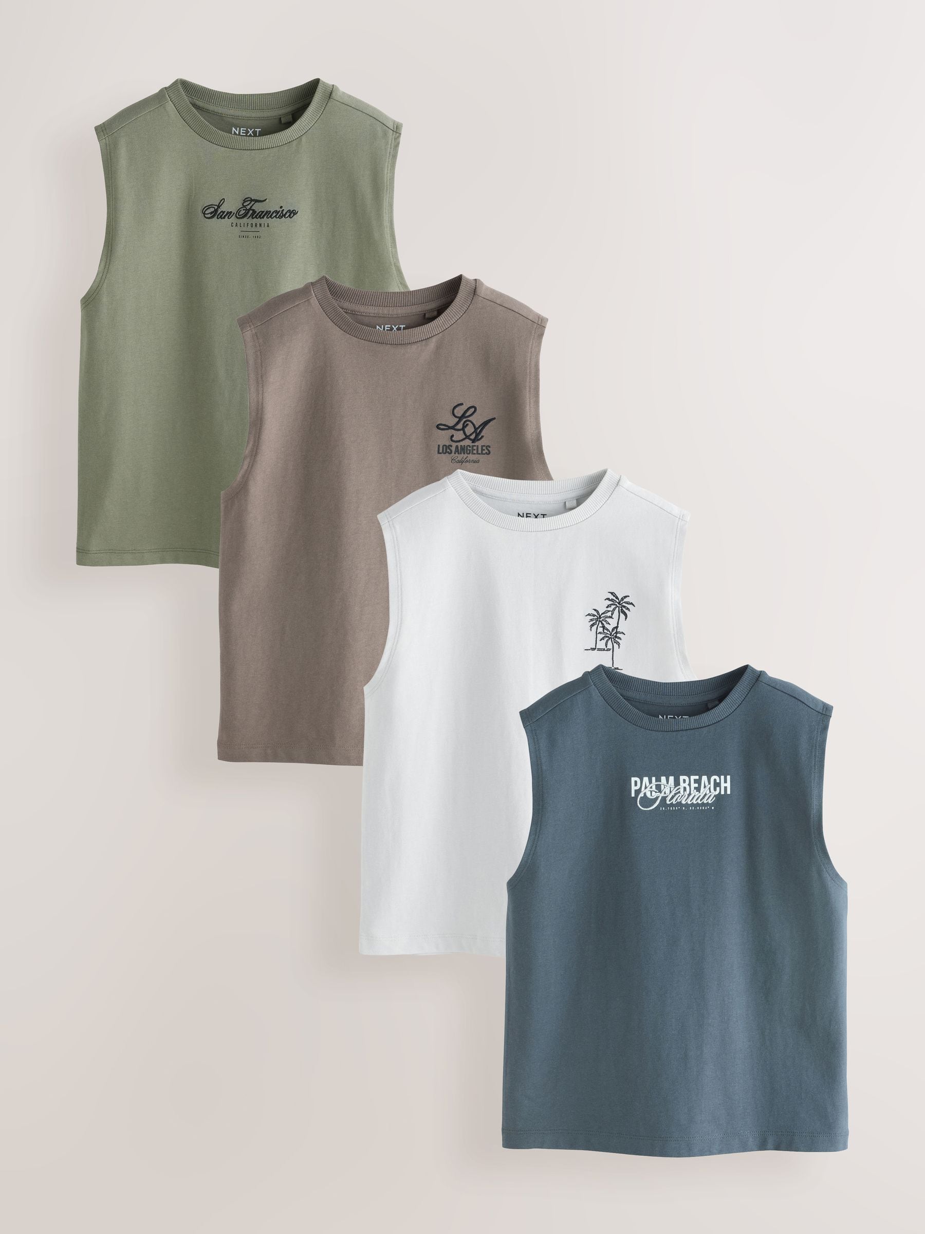 Dsiney Kidz - Light Grey/Brown/Charcoal/Khaki Tank Vest 4 Pack (3-16yrs) image 1