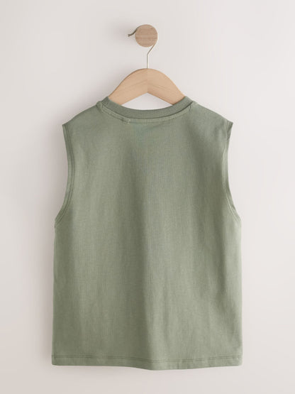 Dsiney Kidz - Light Grey/Brown/Charcoal/Khaki Tank Vest 4 Pack (3-16yrs) image 6