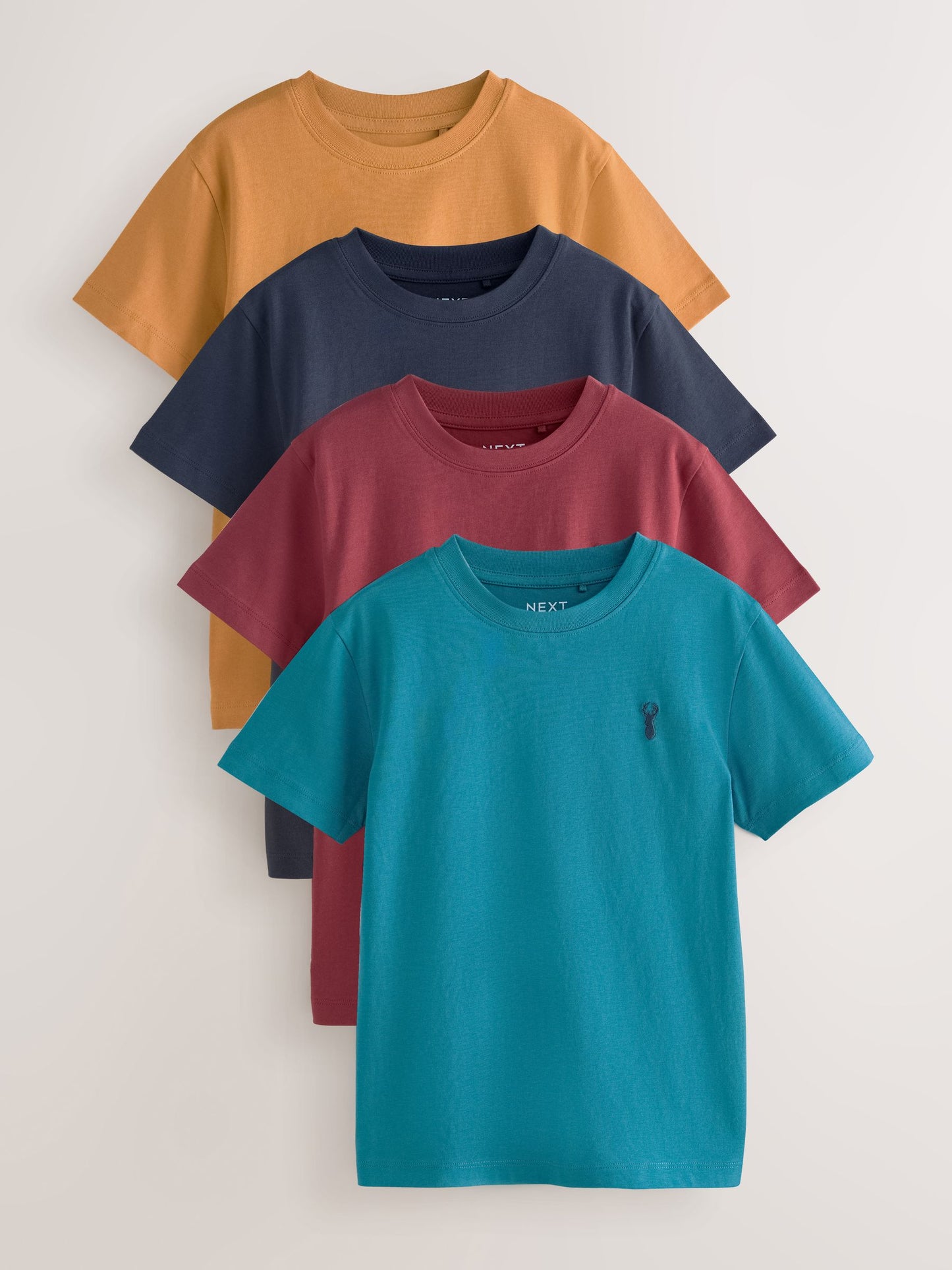 Dsiney Kidz - Berry/Navy/Teal/Ochre Short Sleeve Stag Embroidered T-Shirts 4 Pack (3-16yrs) image 1