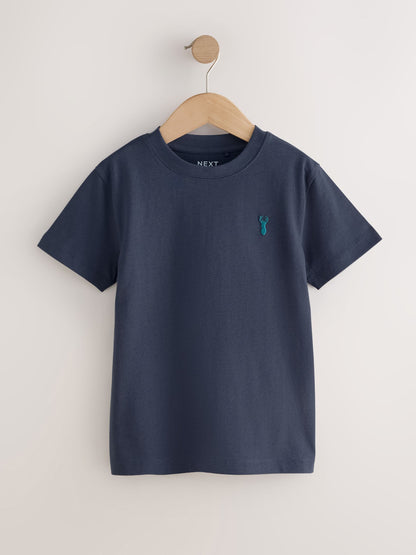 Dsiney Kidz - Berry/Navy/Teal/Ochre Short Sleeve Stag Embroidered T-Shirts 4 Pack (3-16yrs) image 4