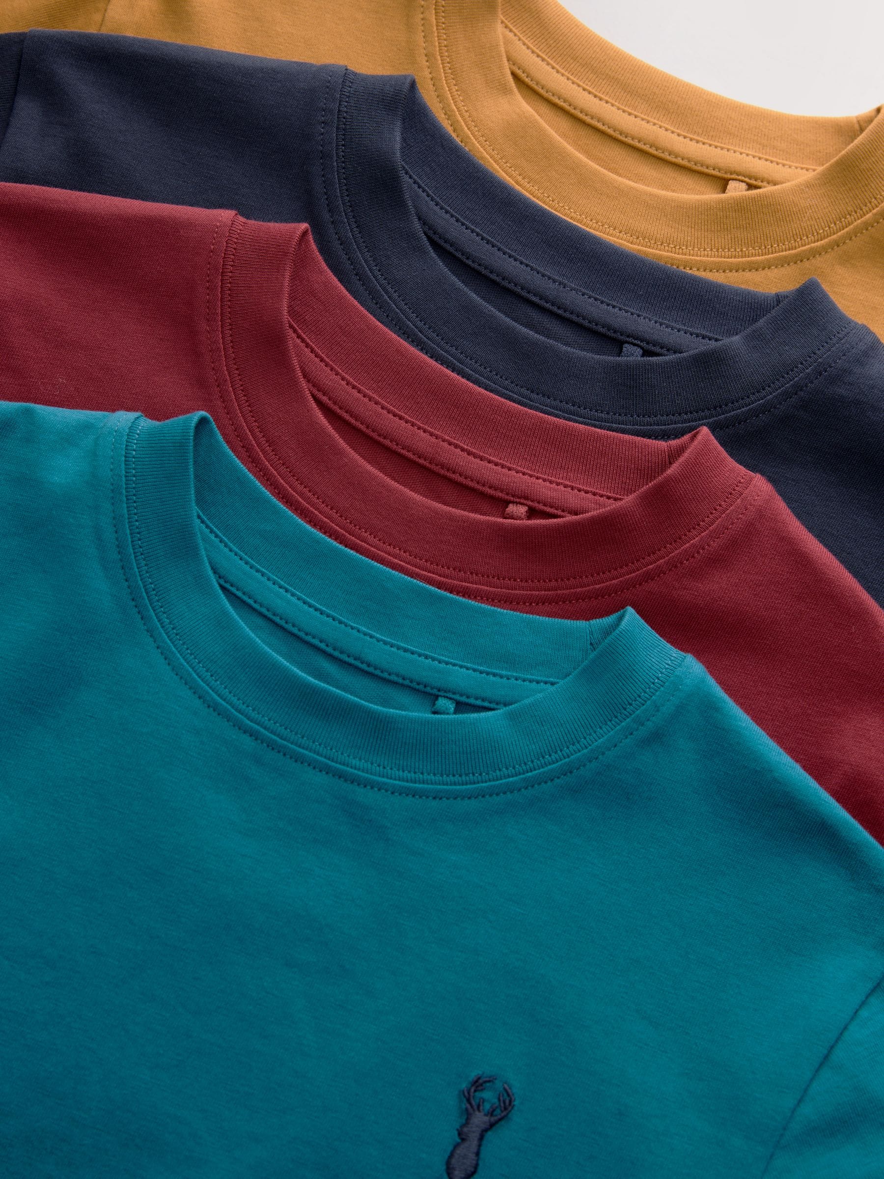 Dsiney Kidz - Berry/Navy/Teal/Ochre Short Sleeve Stag Embroidered T-Shirts 4 Pack (3-16yrs) image 7