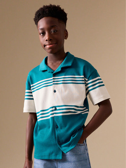Dsiney Kidz - Teal Blue/Ecru Button Through Short Sleeve Jersey Shirt (3-16yrs) image 1
