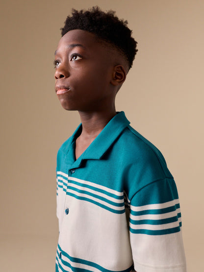 Dsiney Kidz - Teal Blue/Ecru Button Through Short Sleeve Jersey Shirt (3-16yrs) image 4