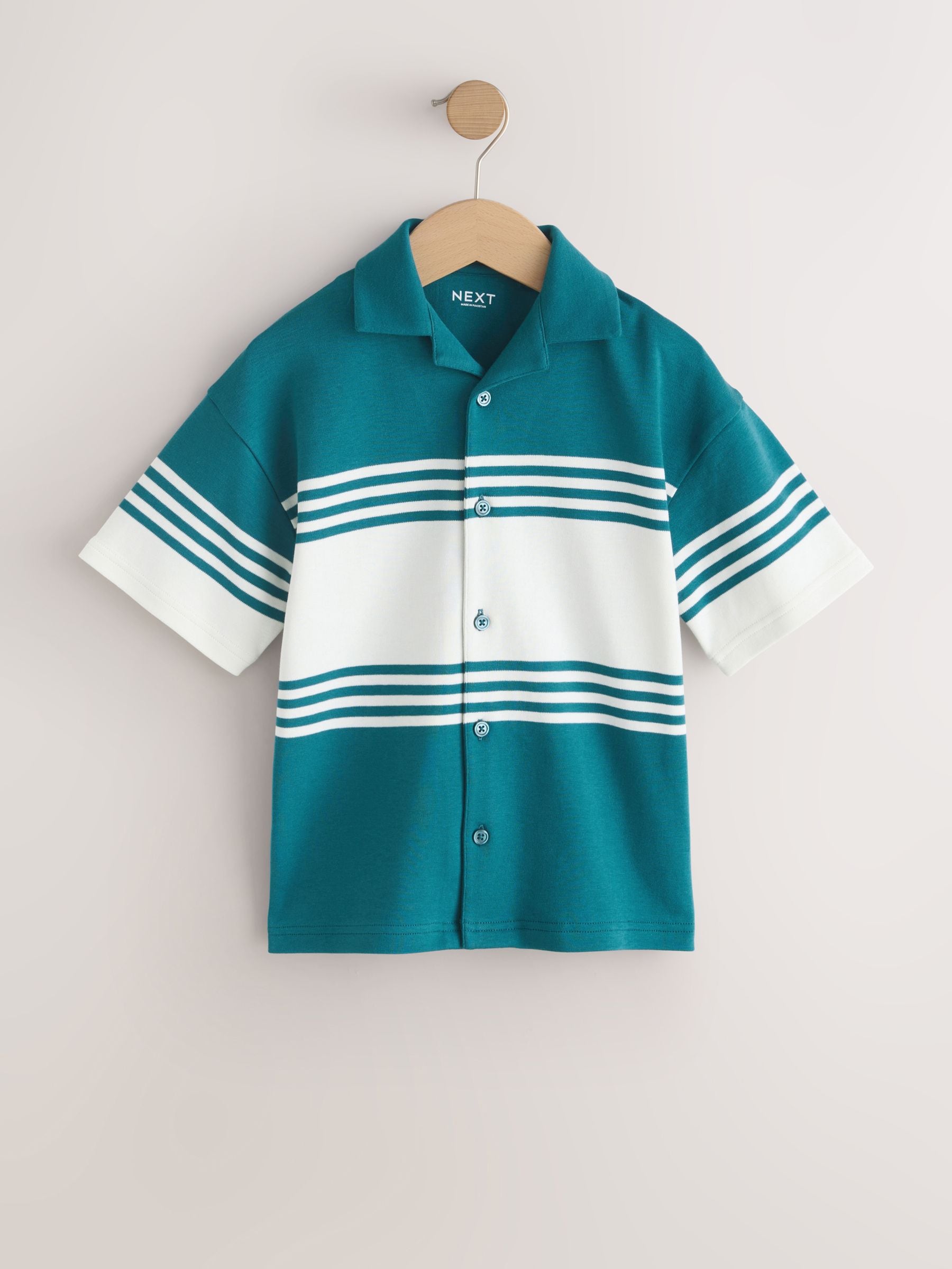 Dsiney Kidz - Teal Blue/Ecru Button Through Short Sleeve Jersey Shirt (3-16yrs) image 5