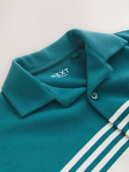 Dsiney Kidz - Teal Blue/Ecru Button Through Short Sleeve Jersey Shirt (3-16yrs) image 7