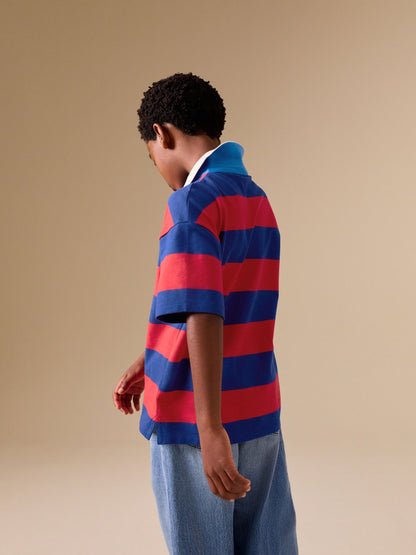 Dsiney Kidz - Red/Blue Relaxed Fit Stripe Short Sleeve Polo Shirt (3-16yrs) image 2