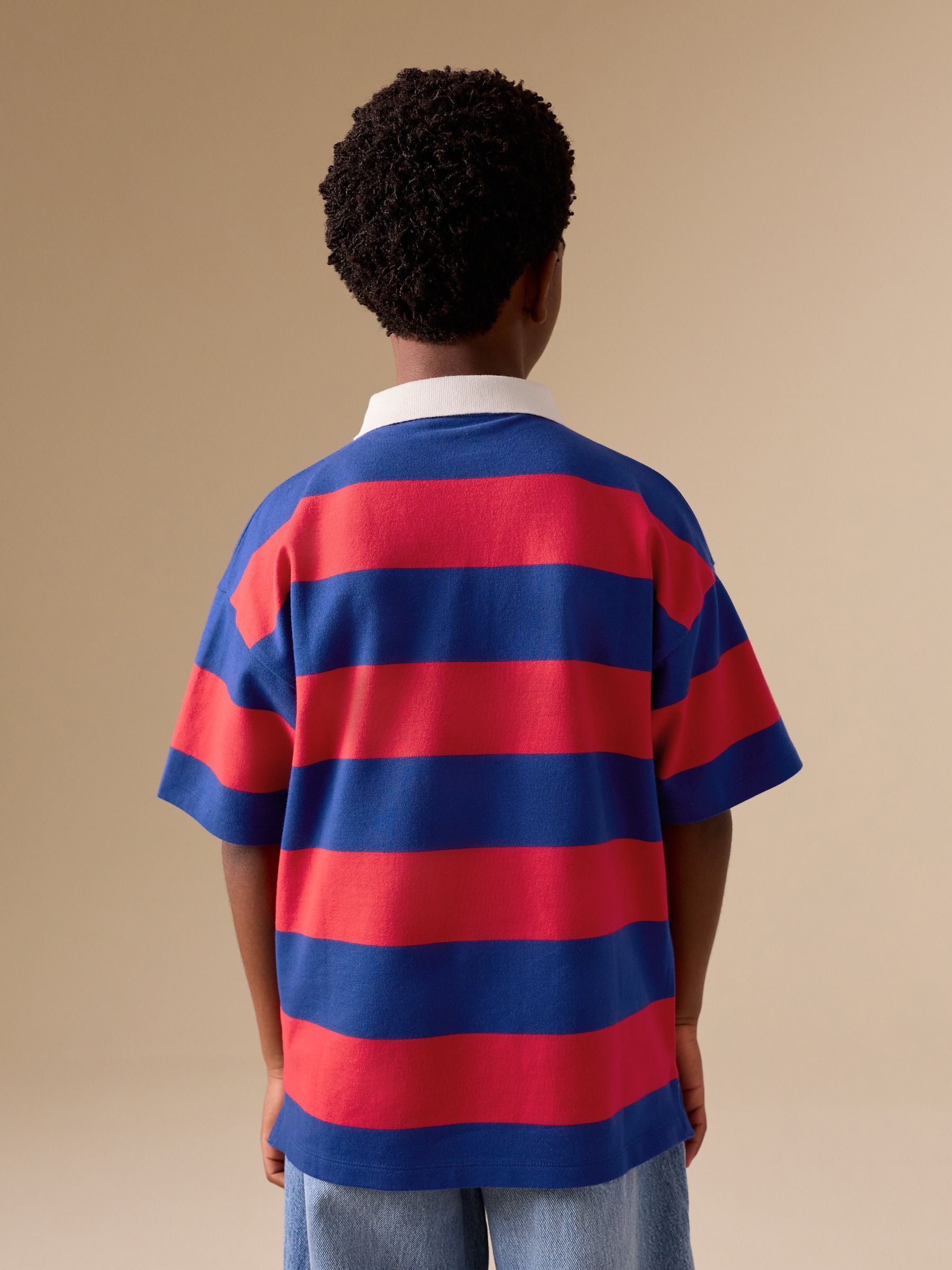 Dsiney Kidz - Red/Blue Relaxed Fit Stripe Short Sleeve Polo Shirt (3-16yrs) image 3