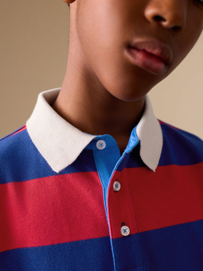 Dsiney Kidz - Red/Blue Relaxed Fit Stripe Short Sleeve Polo Shirt (3-16yrs) image 4