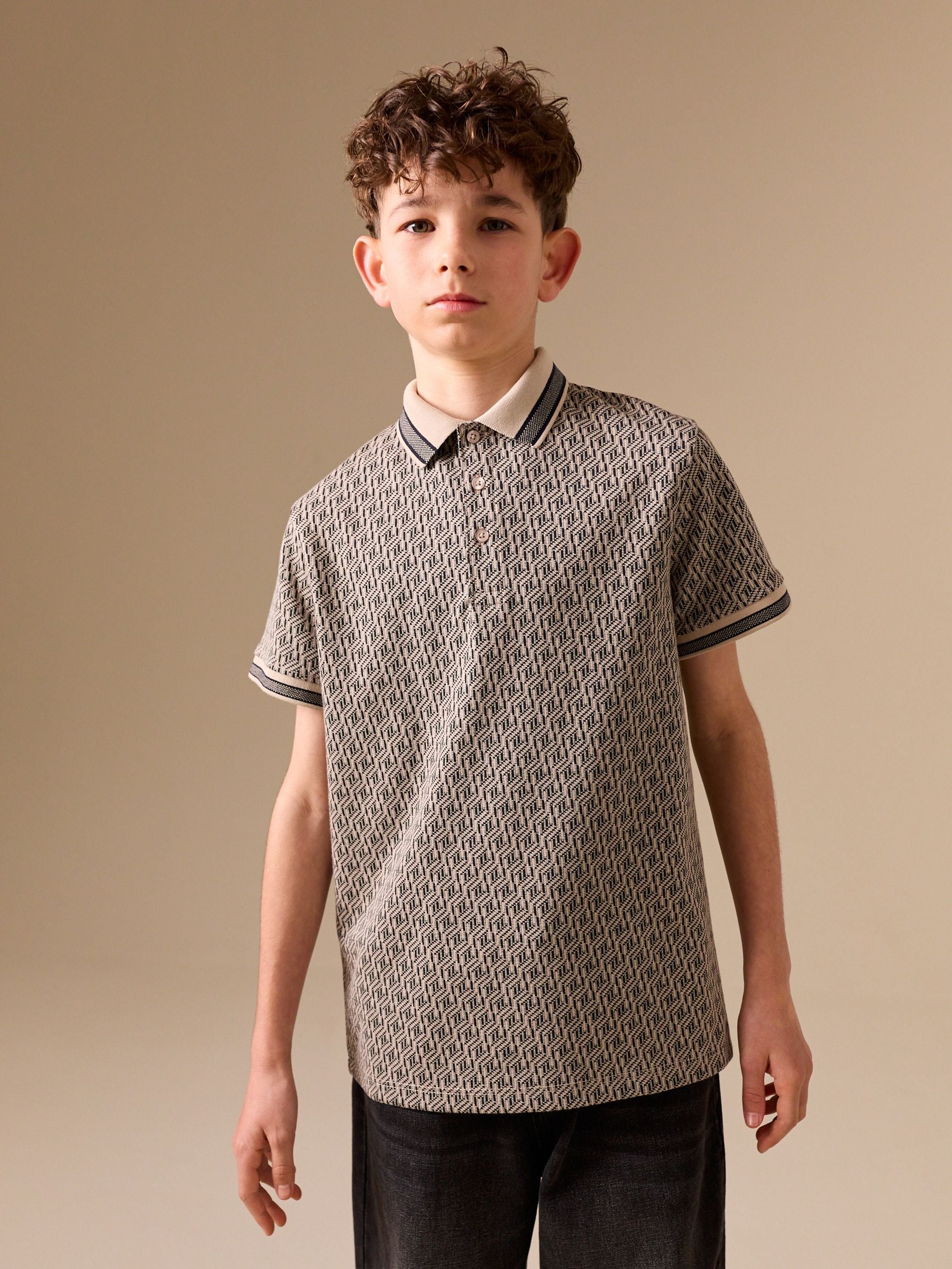 Dsiney Kidz - Neutral/Black Short Sleeve Jersey Polo Shirt (3-16yrs) image 1