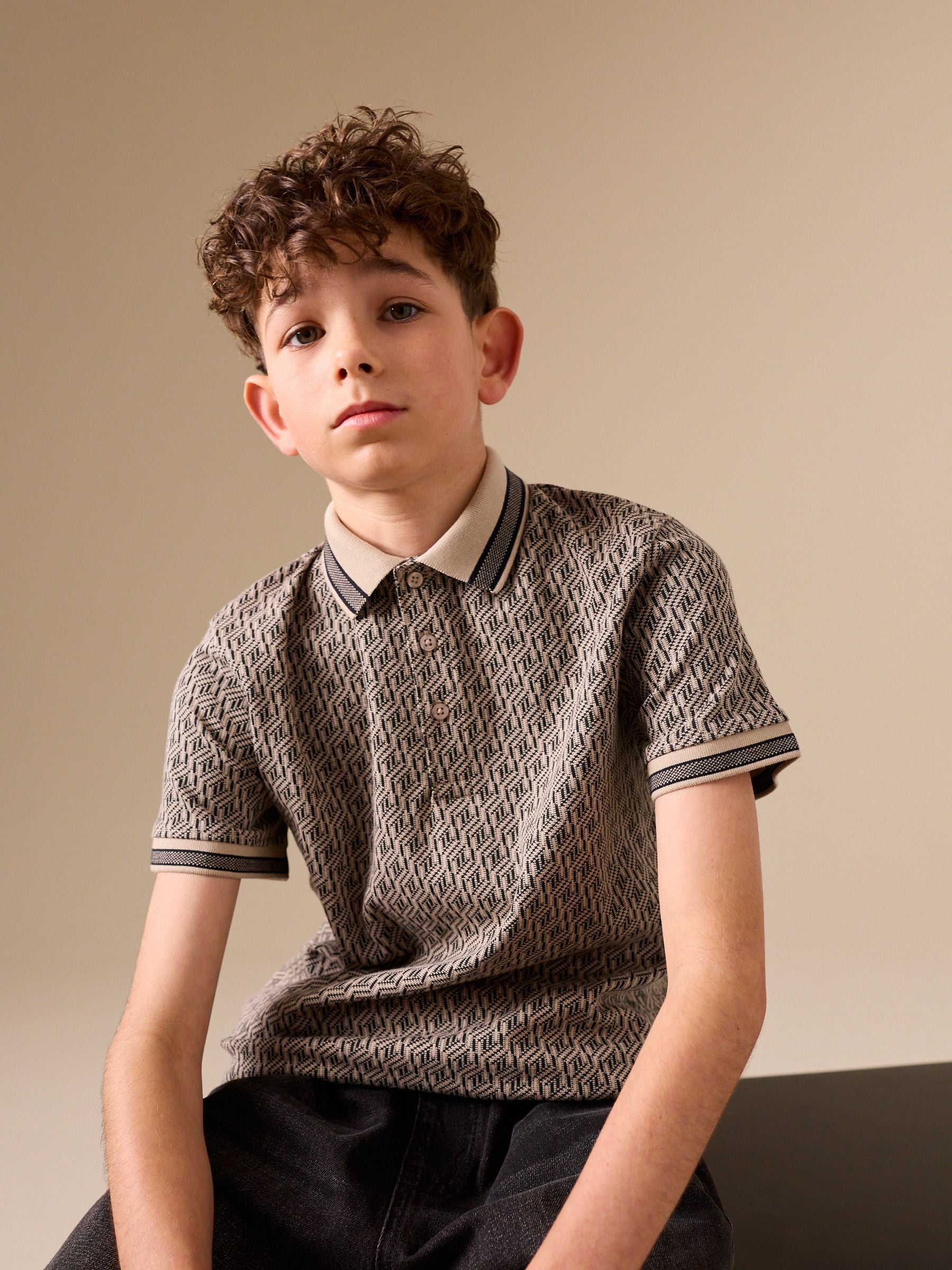 Dsiney Kidz - Neutral/Black Short Sleeve Jersey Polo Shirt (3-16yrs) image 2