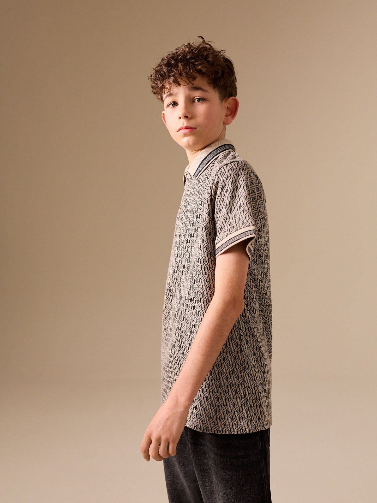 Dsiney Kidz - Neutral/Black Short Sleeve Jersey Polo Shirt (3-16yrs) image 4