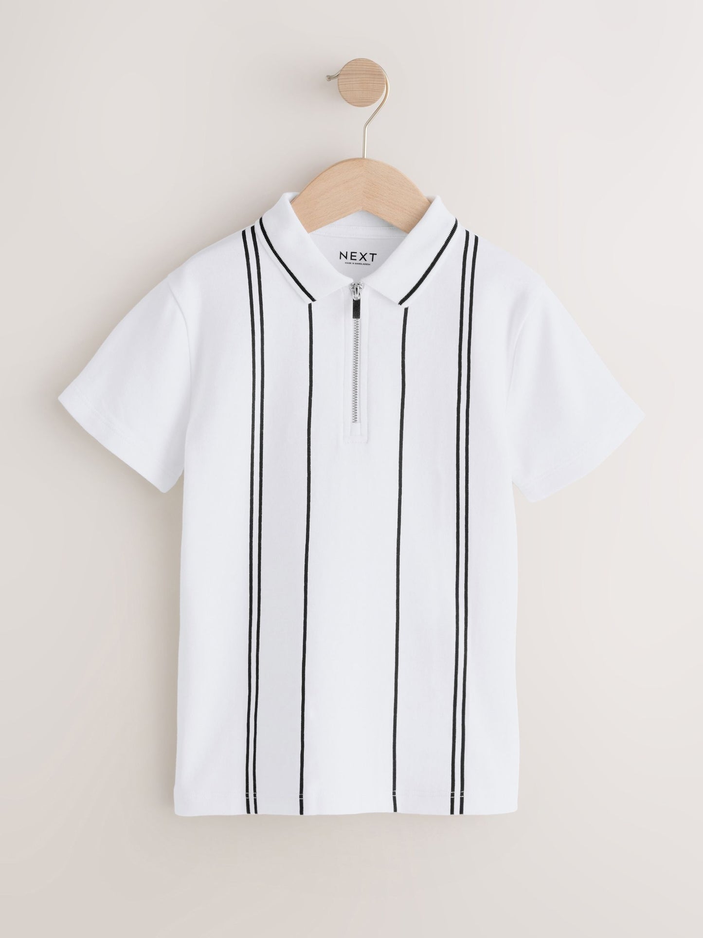 Dsiney Kidz - White/Black Vertical Stripe Zip Neck Polo Shirt (3-16yrs) image 1