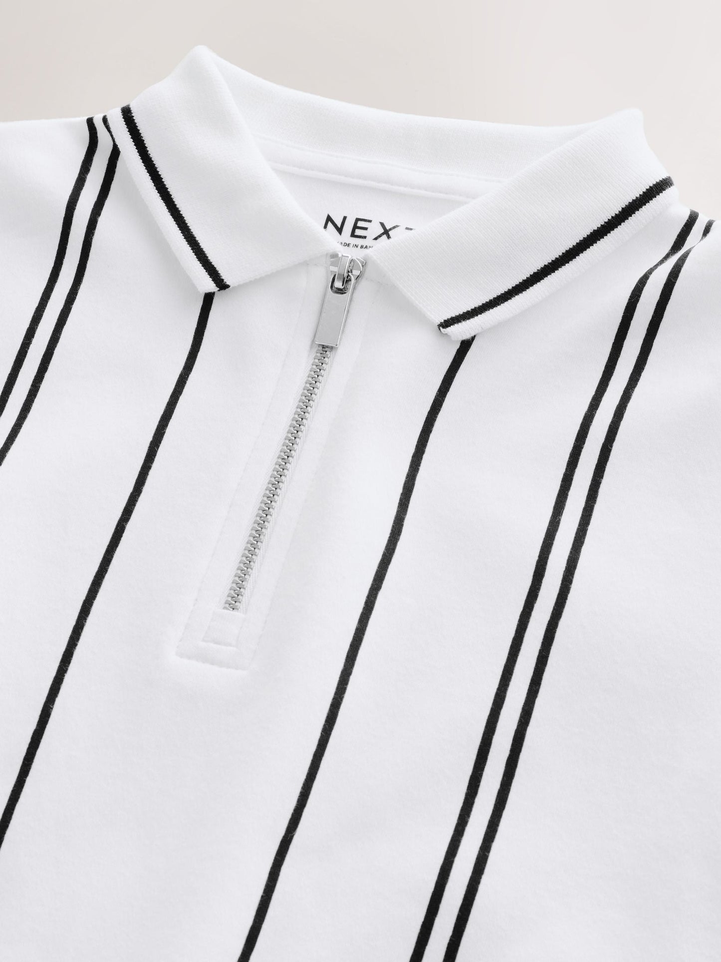 Dsiney Kidz - White/Black Vertical Stripe Zip Neck Polo Shirt (3-16yrs) image 3