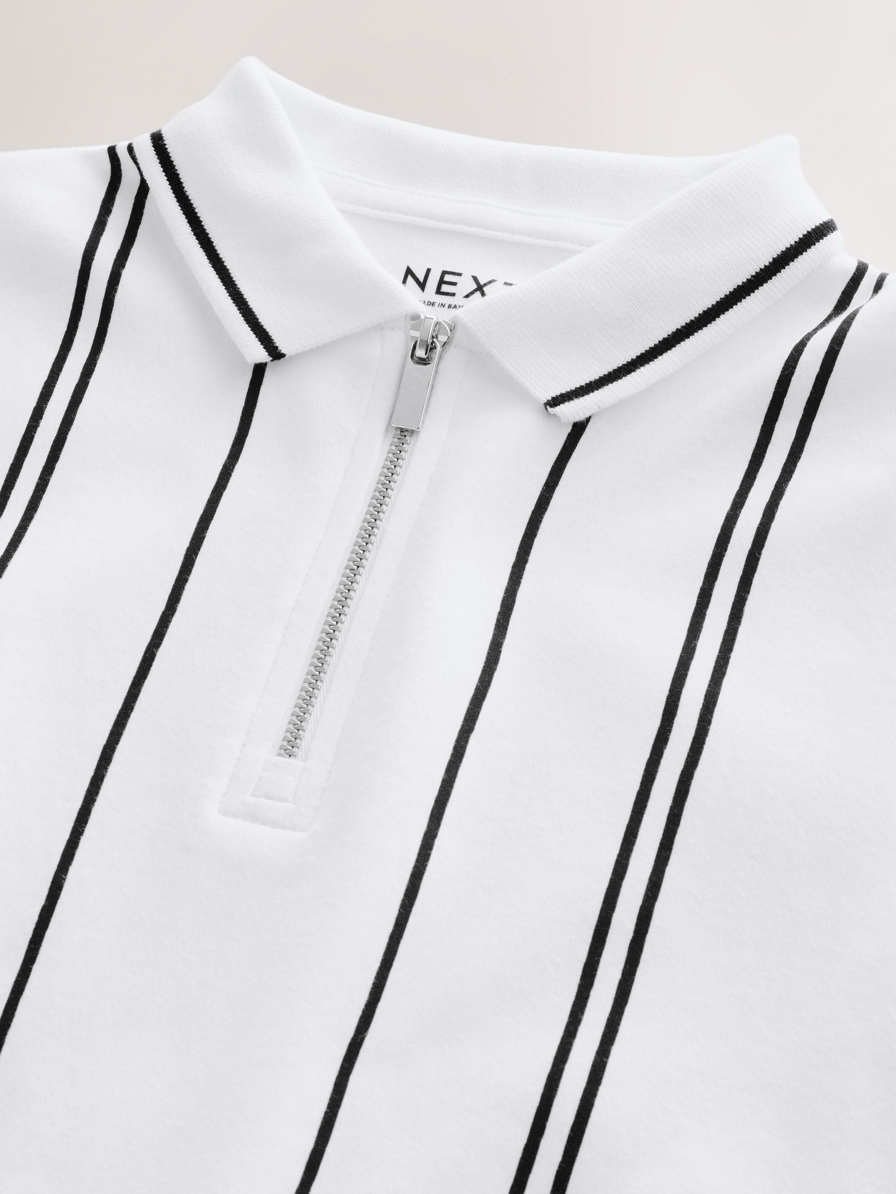Dsiney Kidz - White/Black Vertical Stripe Zip Neck Polo Shirt (3-16yrs) image 3