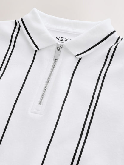 Dsiney Kidz - White/Black Vertical Stripe Zip Neck Polo Shirt (3-16yrs) image 3
