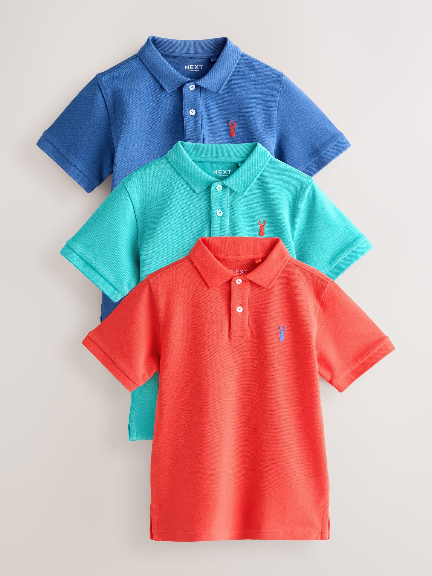 Dsiney Kidz - Coral/Aqua/Navy Short Sleeve Polo Shirts 3 Pack (3-16yrs) image 1