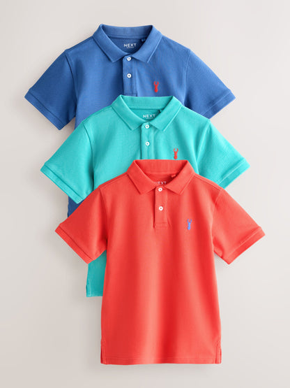 Dsiney Kidz - Coral/Aqua/Navy Short Sleeve Polo Shirts 3 Pack (3-16yrs) image 1