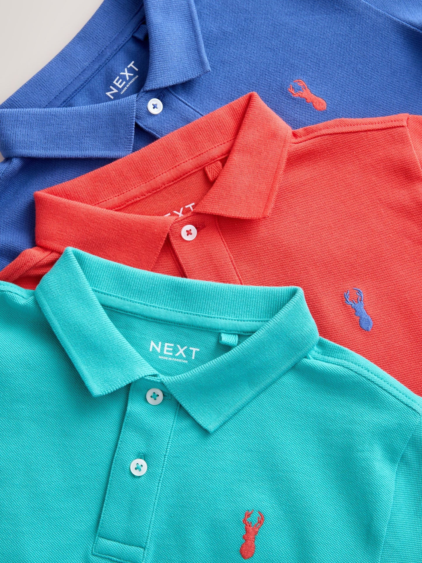 Dsiney Kidz - Coral/Aqua/Navy Short Sleeve Polo Shirts 3 Pack (3-16yrs) image 7