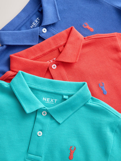 Dsiney Kidz - Coral/Aqua/Navy Short Sleeve Polo Shirts 3 Pack (3-16yrs) image 7