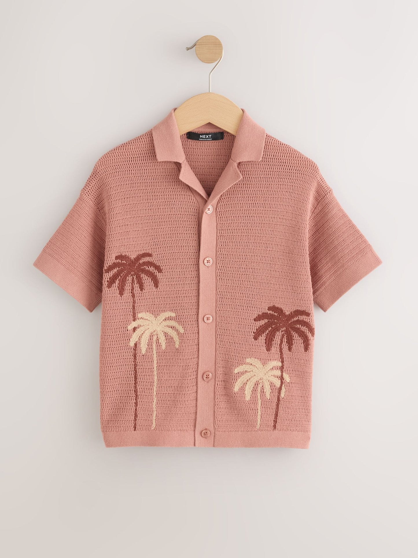 Dsiney Kidz - Dusky Pink Palm Embroidered Knitted Polo Shirt (3-16yrs) image 1