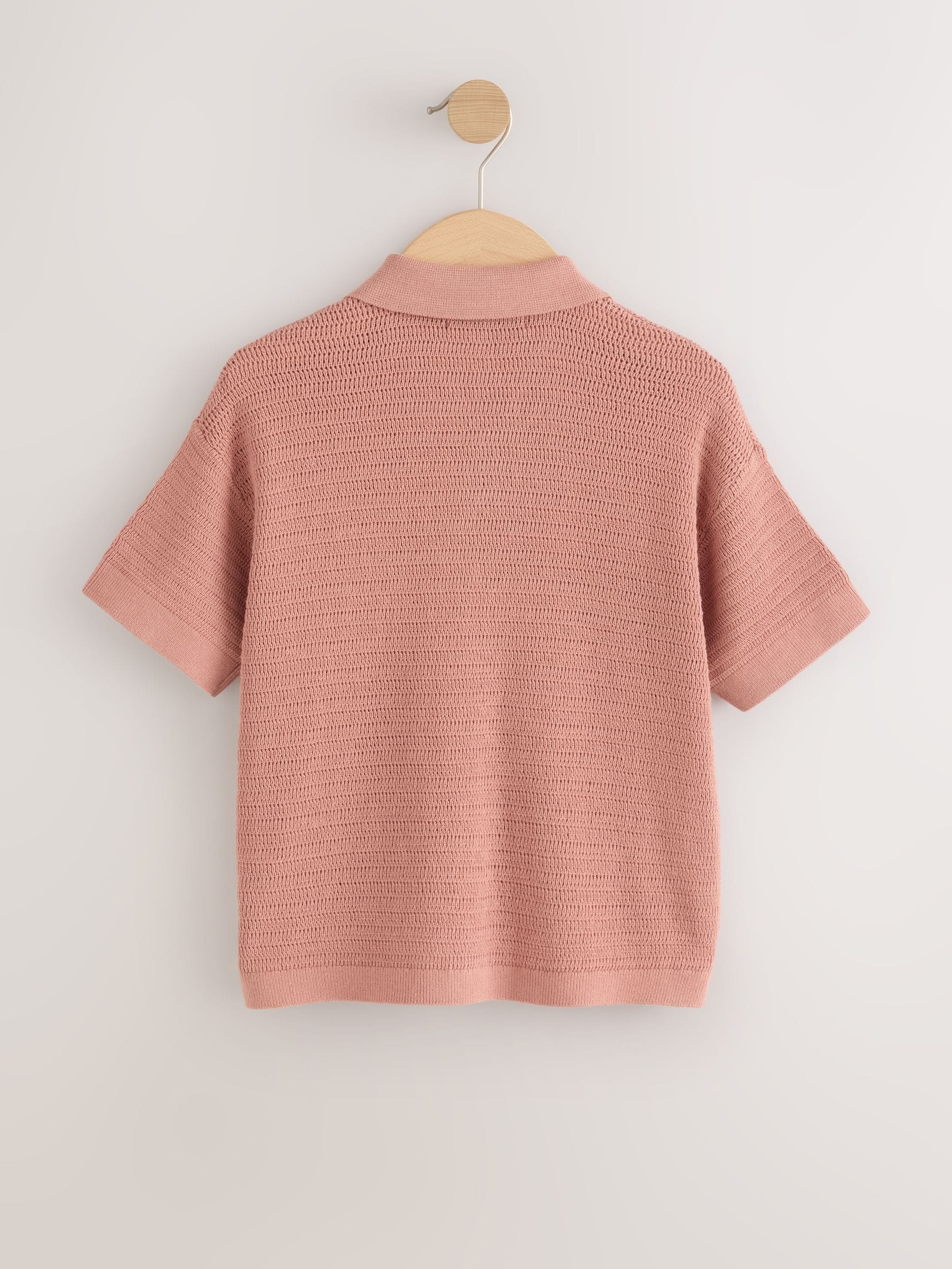 Dsiney Kidz - Dusky Pink Palm Embroidered Knitted Polo Shirt (3-16yrs) image 2