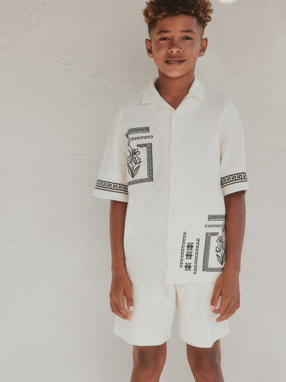 Dsiney Kidz - Ecru White Revere Button Through Shirt and Shorts Set (3-16yrs) image 1
