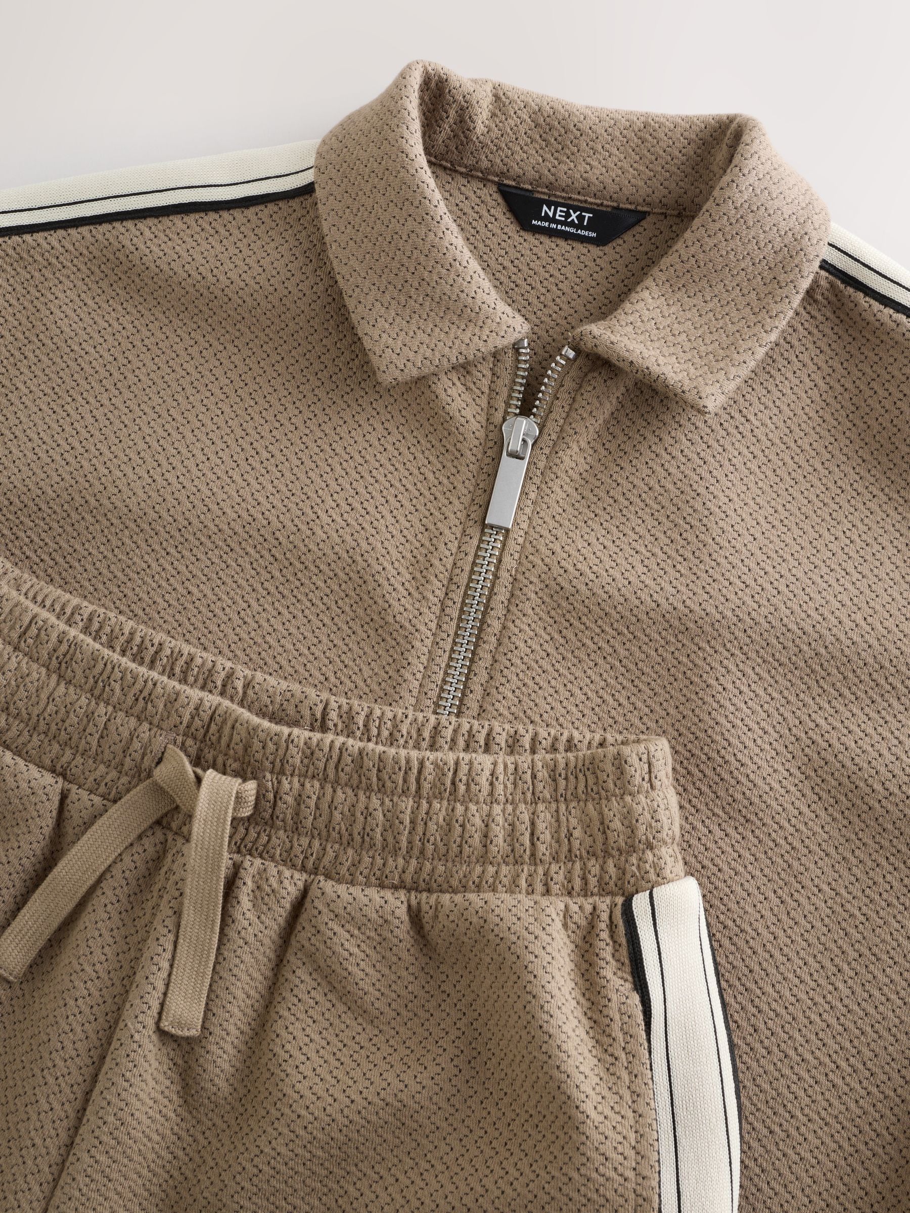 Dsiney Kidz - Tan Brown Short Sleeve Zip Through Polo Shirt & Shorts Set (3-16yrs) image 12