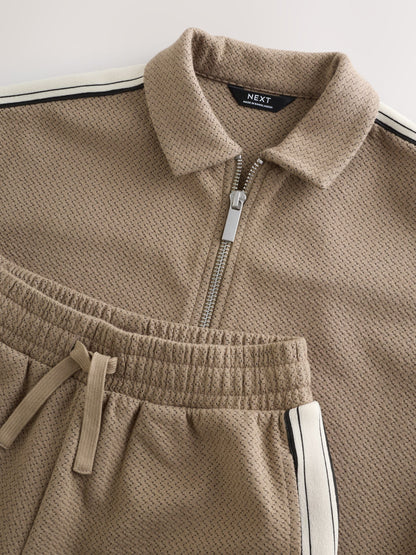 Dsiney Kidz - Tan Brown Short Sleeve Zip Through Polo Shirt & Shorts Set (3-16yrs) image 12