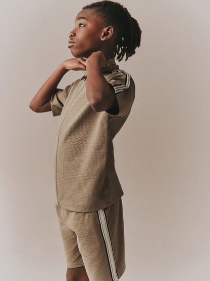 Dsiney Kidz - Tan Brown Short Sleeve Zip Through Polo Shirt & Shorts Set (3-16yrs) image 3