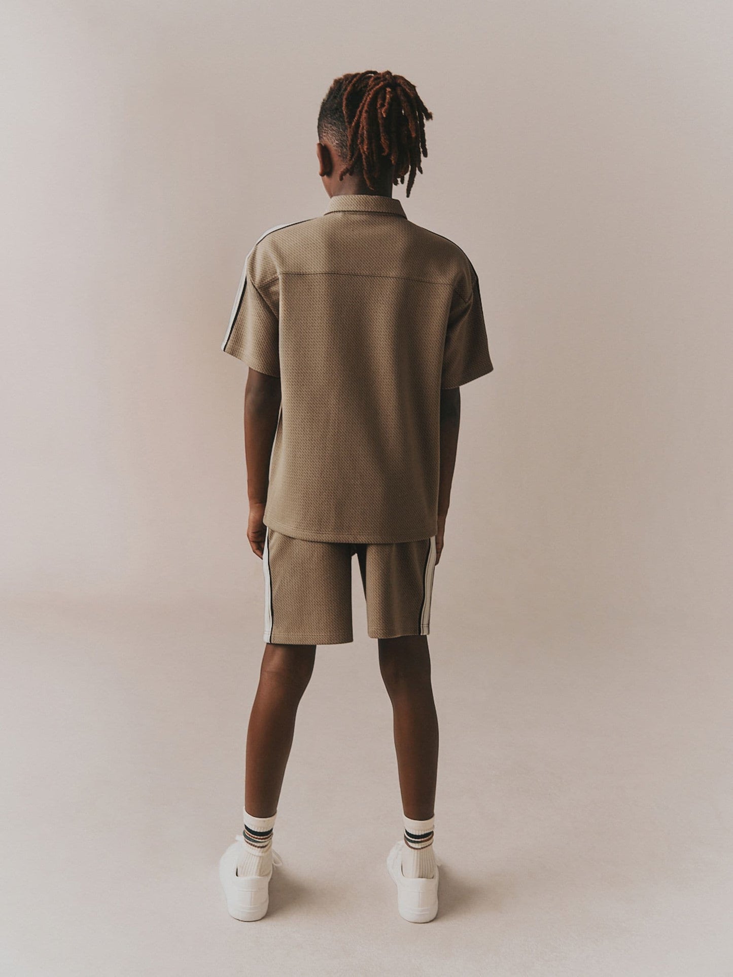 Dsiney Kidz - Tan Brown Short Sleeve Zip Through Polo Shirt & Shorts Set (3-16yrs) image 4