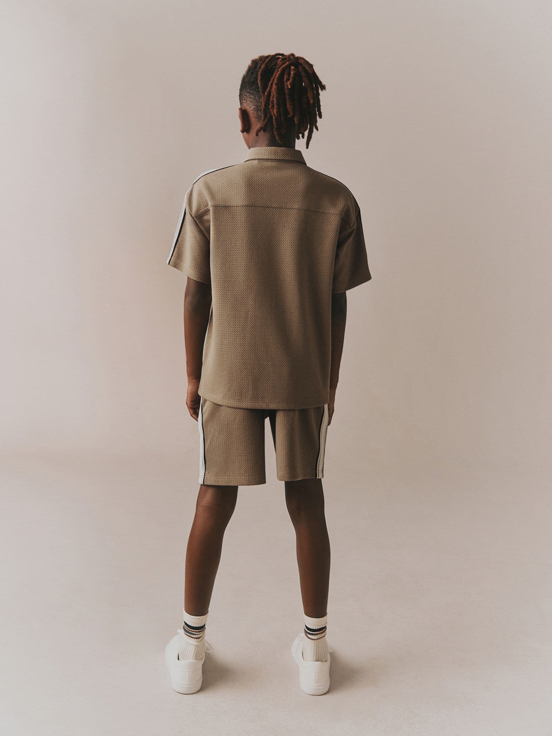 Dsiney Kidz - Tan Brown Short Sleeve Zip Through Polo Shirt & Shorts Set (3-16yrs) image 4
