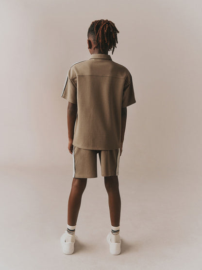 Dsiney Kidz - Tan Brown Short Sleeve Zip Through Polo Shirt & Shorts Set (3-16yrs) image 4
