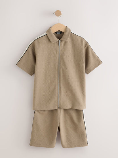 Dsiney Kidz - Tan Brown Short Sleeve Zip Through Polo Shirt & Shorts Set (3-16yrs) image 5