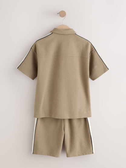 Dsiney Kidz - Tan Brown Short Sleeve Zip Through Polo Shirt & Shorts Set (3-16yrs) image 7