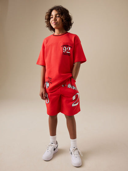 Dsiney Kidz - Red Varsity T-Shirt and Shorts Set (3-16yrs) image 2