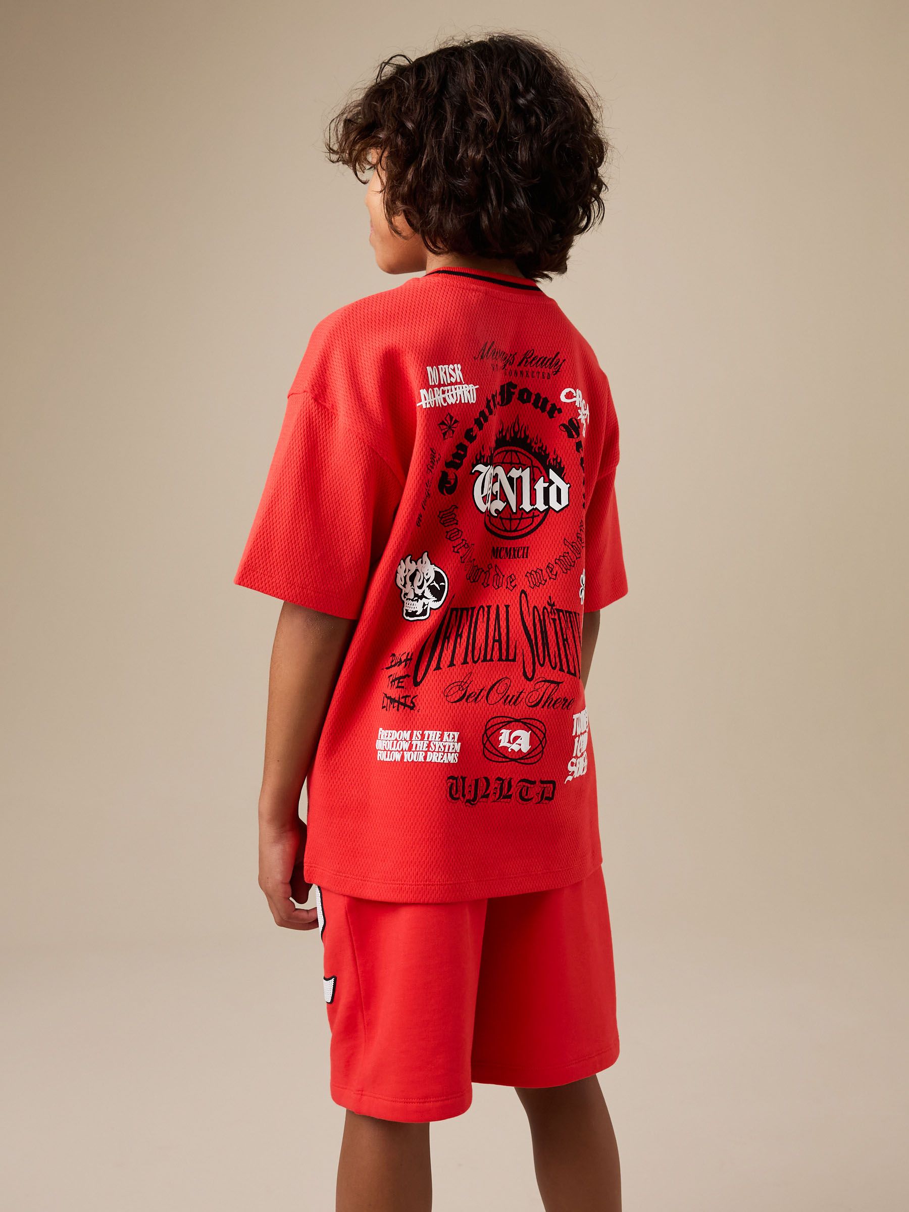 Dsiney Kidz - Red Varsity T-Shirt and Shorts Set (3-16yrs) image 3