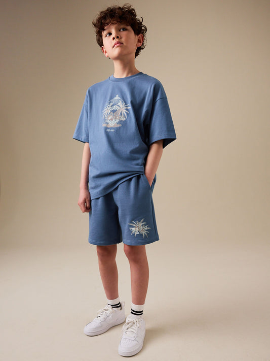 Blue Short Sleeve T-Shirt and Shorts Set (3-16yrs) image 1