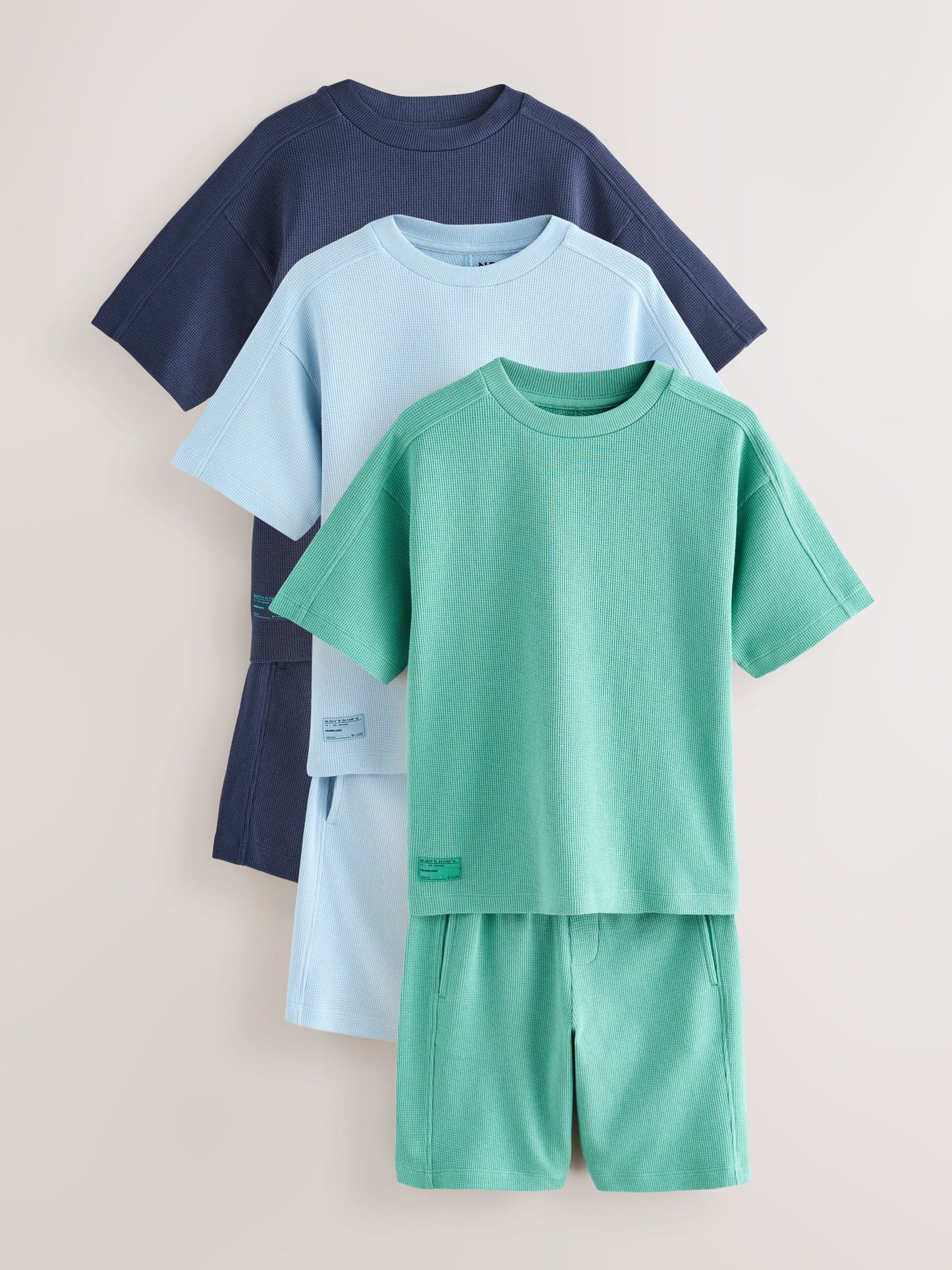 Dsiney Kidz - Light Blue/Navy/Green Short Sleeve T-Shirt and Shorts Set 3 Pack (3-16yrs) image 1