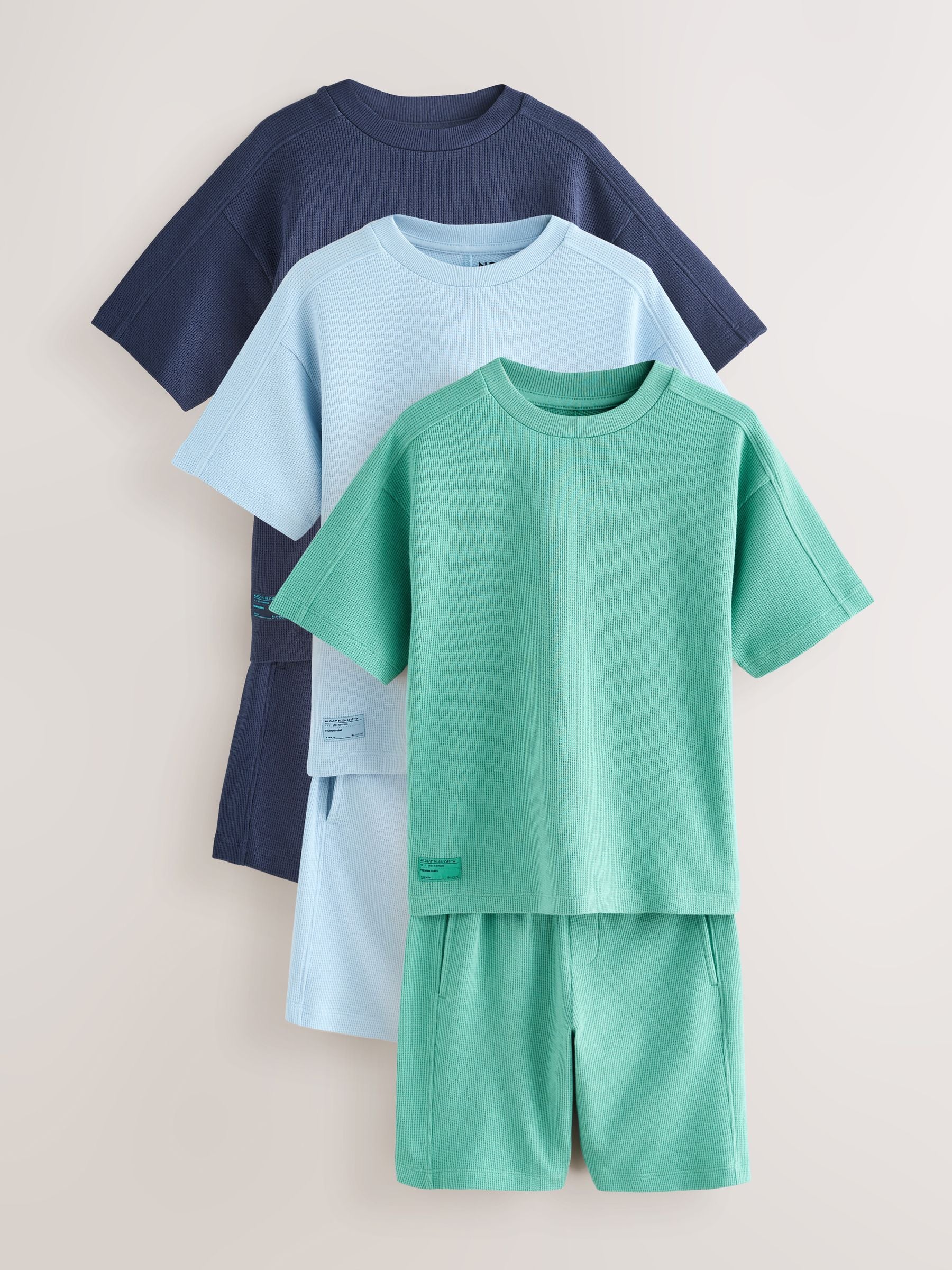 Dsiney Kidz - Light Blue/Navy/Green Short Sleeve T-Shirt and Shorts Set 3 Pack (3-16yrs) image 1