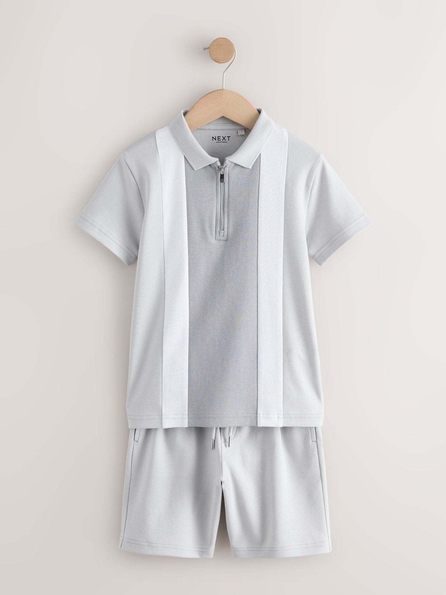 Dsiney Kidz - Grey and White Colourblock Short Sleeve Polo Shirt and Shorts Set (3-16yrs) image 1