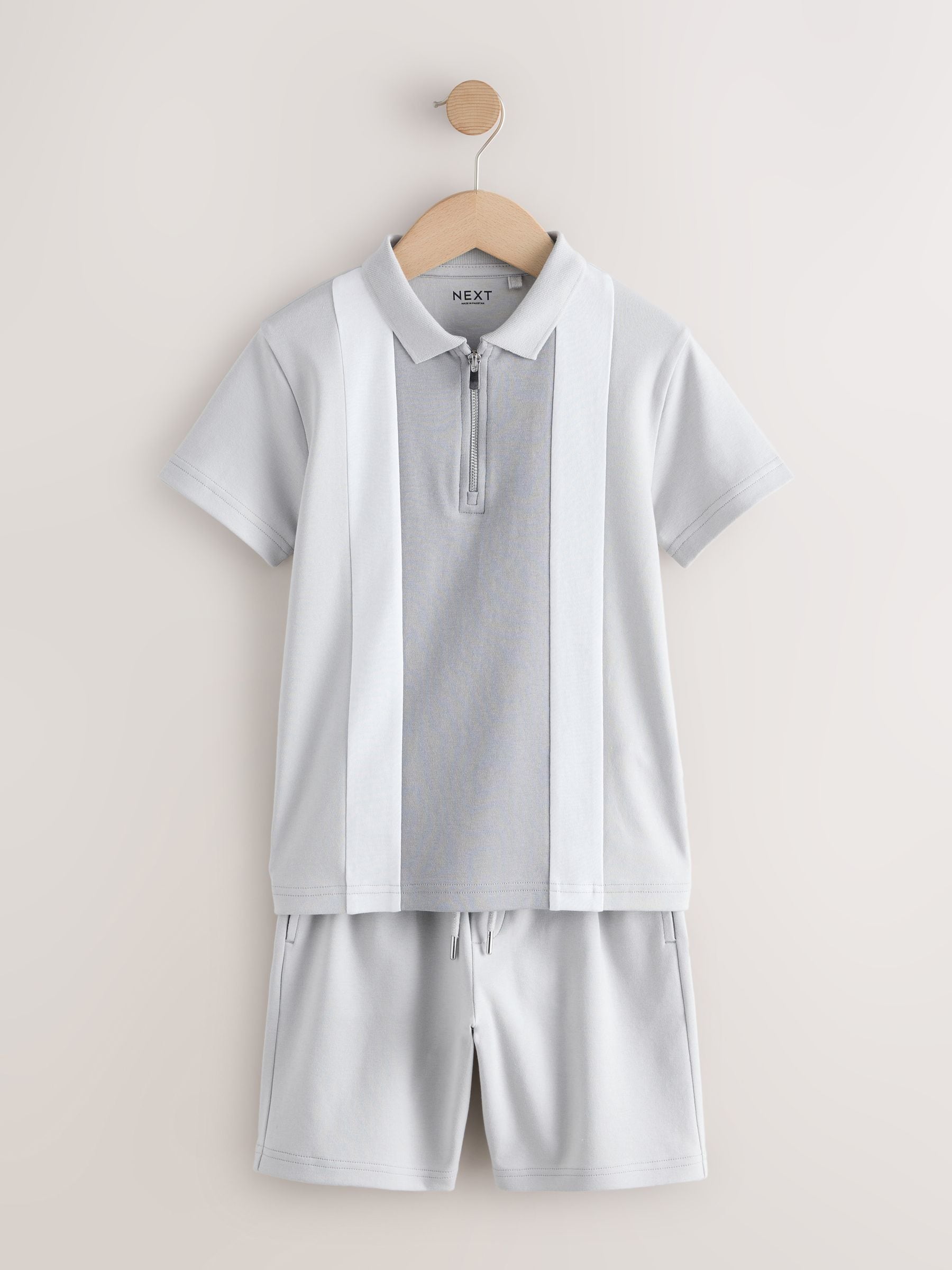 Dsiney Kidz - Grey and White Colourblock Short Sleeve Polo Shirt and Shorts Set (3-16yrs) image 1