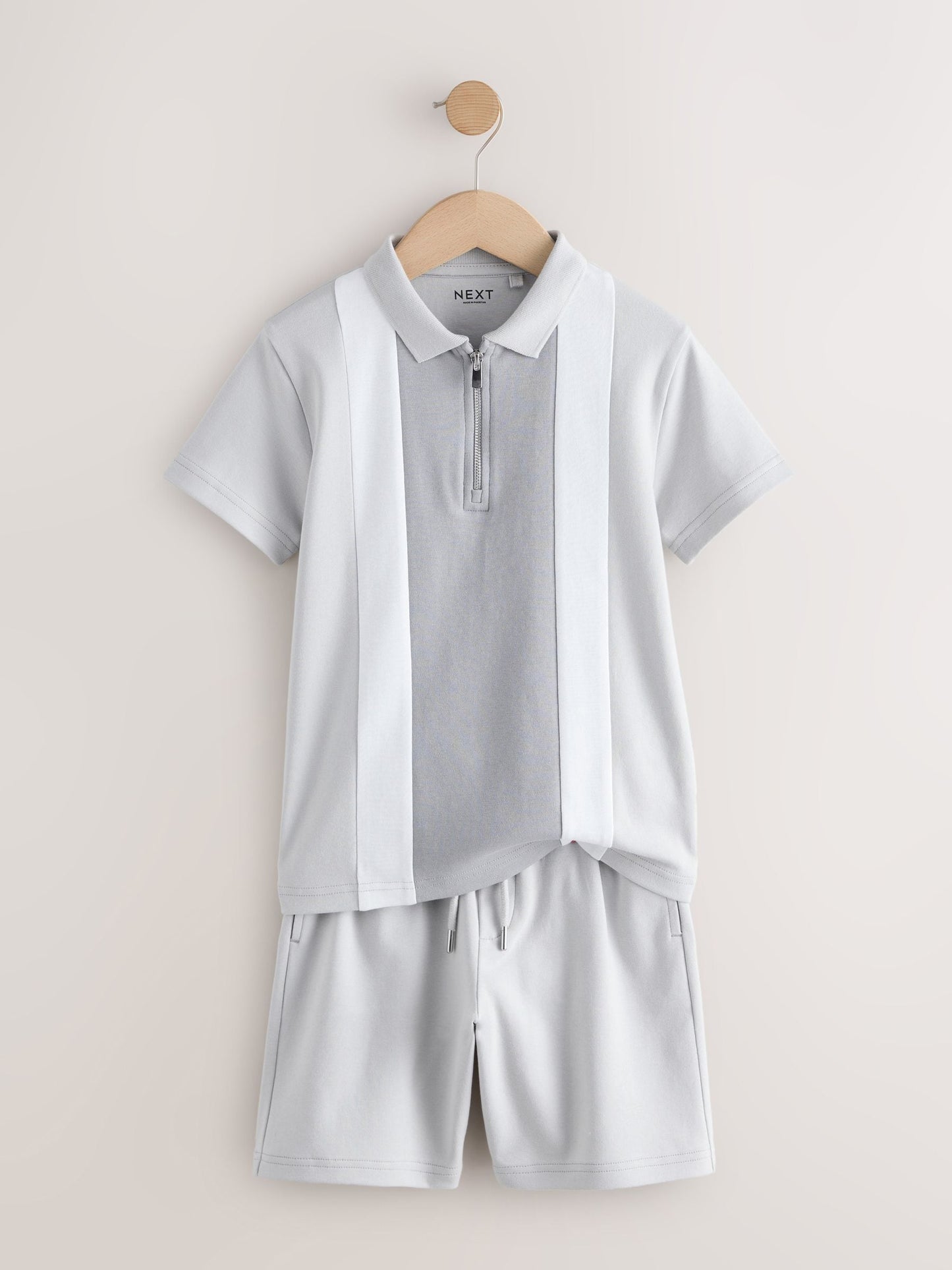 Dsiney Kidz - Grey and White Colourblock Short Sleeve Polo Shirt and Shorts Set (3-16yrs) image 2