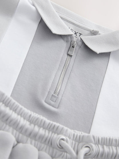 Dsiney Kidz - Grey and White Colourblock Short Sleeve Polo Shirt and Shorts Set (3-16yrs) image 4