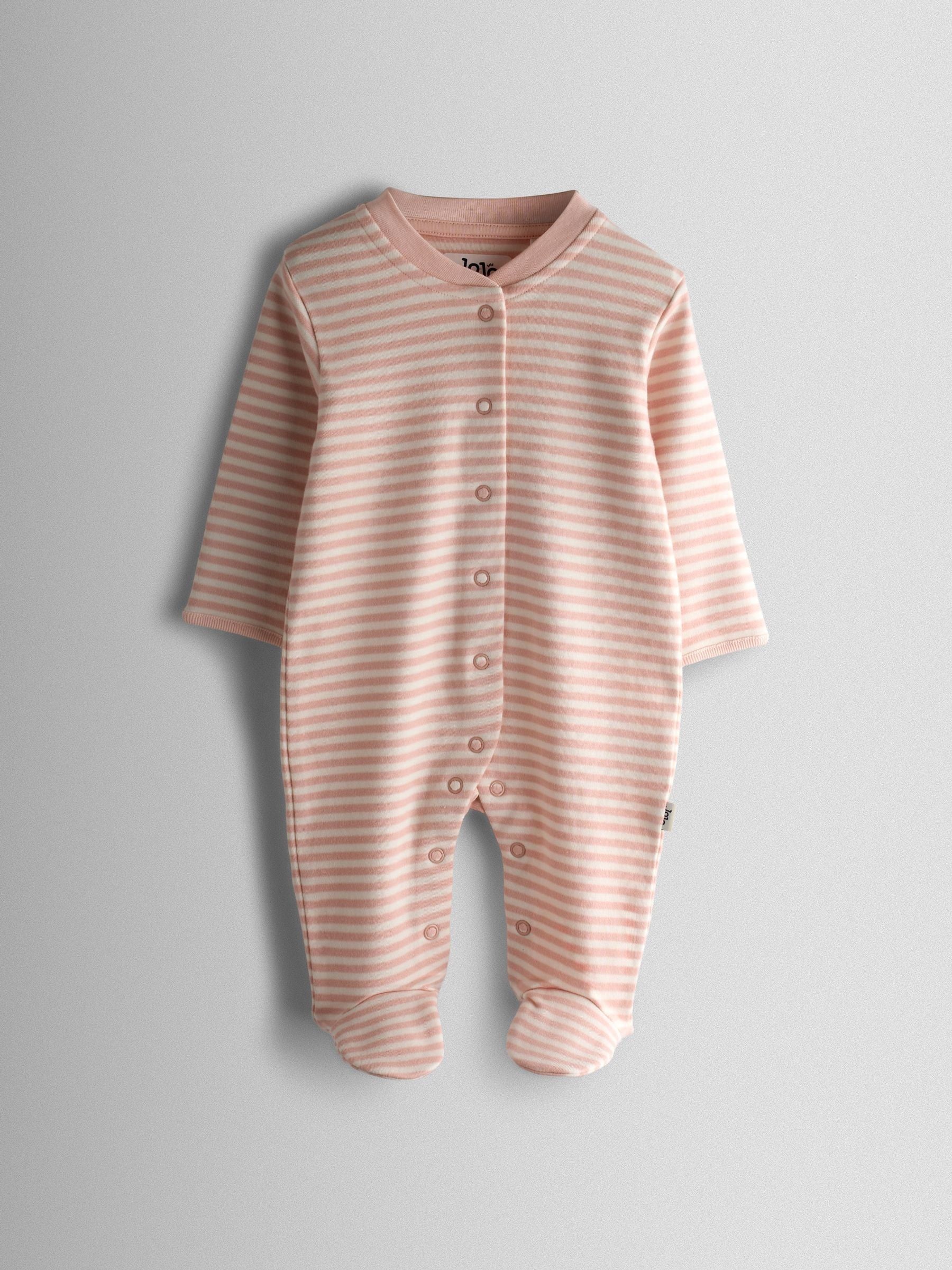 JoJo Maman Bébé Pink Bunny Cotton Footed 3 Pack Sleepsuit image 2