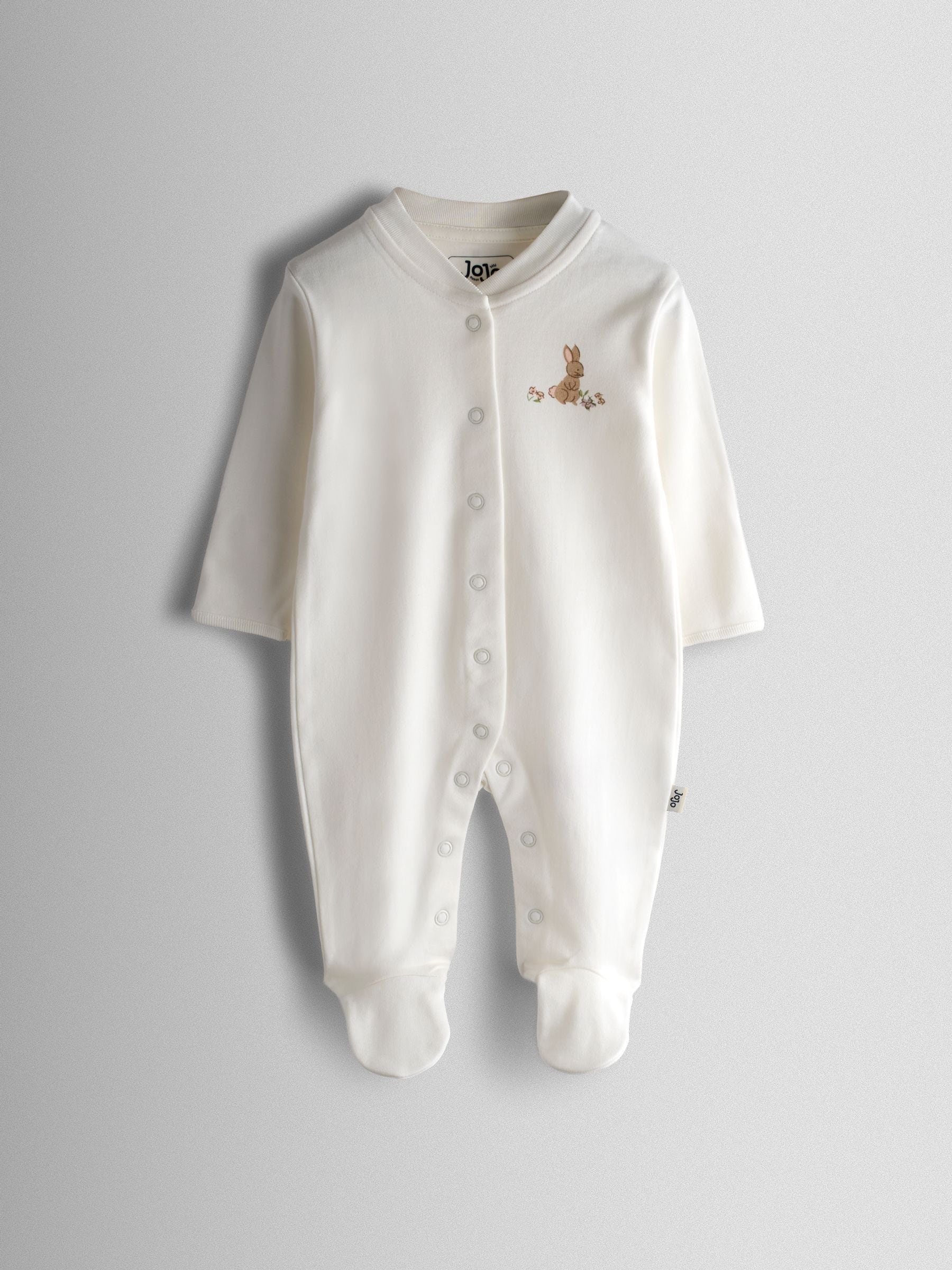 JoJo Maman Bébé Pink Bunny Cotton Footed 3 Pack Sleepsuit image 4